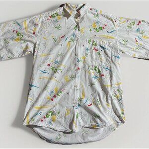Gap Mens Small White Yellow Short Sleeve Button Up Shirt VTG Cotton Hong Kong